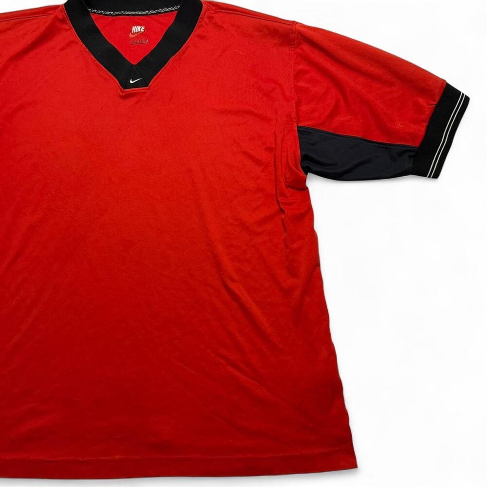 Vintage Nike Fit Red Black V-Neck Soccer Jersey Shirt XL - Picture 6 of 8